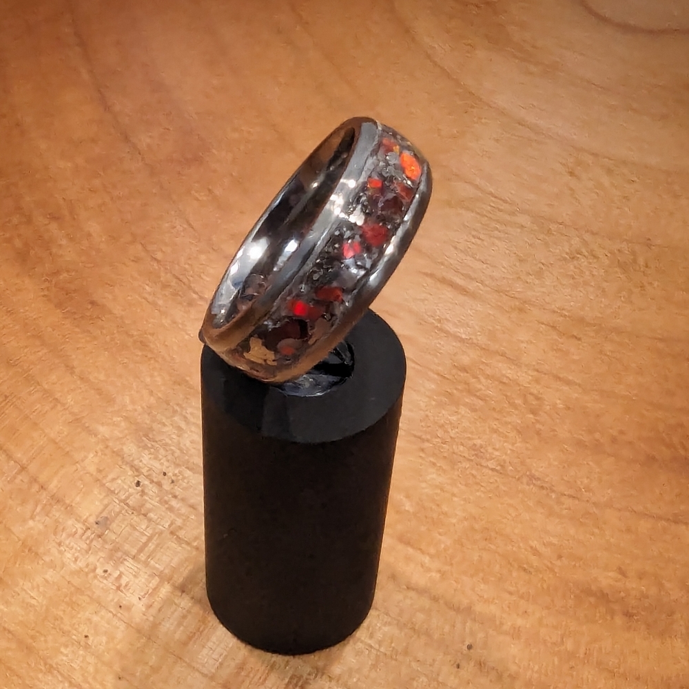 Fire opal and silver titanium ring - size 10.5
